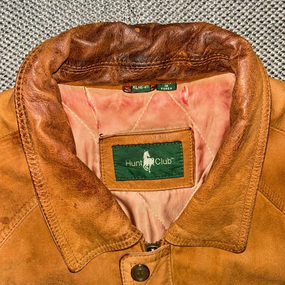 80s Hunt Club Brown Genuine leather Bomber Jacket - Picture 3 of 5